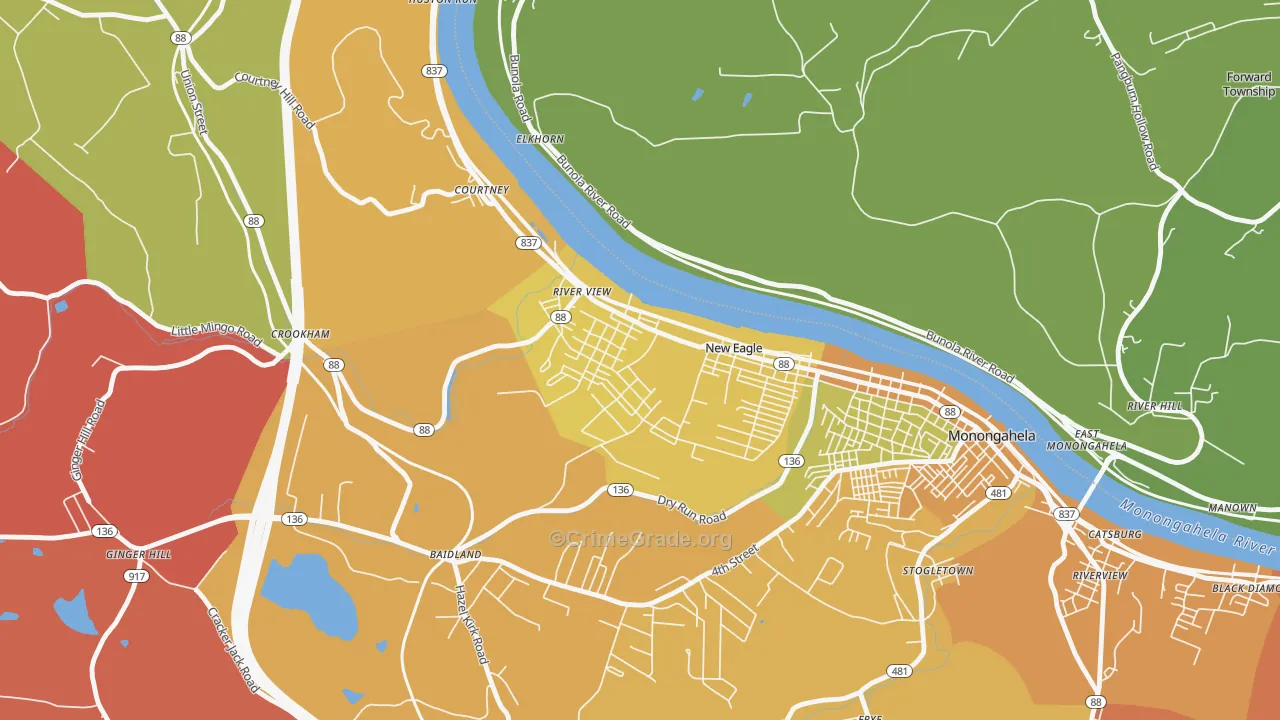 New Eagle, PA Map of Robbery Rates