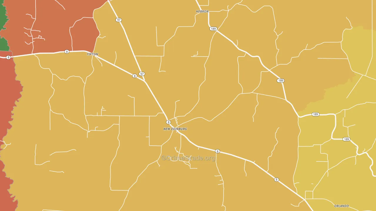 New Edinburg, AR Map of Robbery Rates