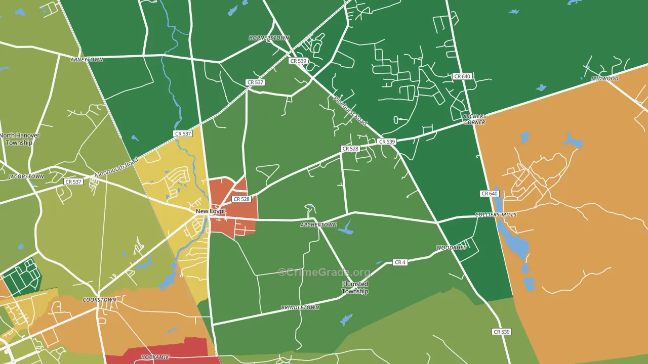 New Egypt, NJ Map of Robbery Rates