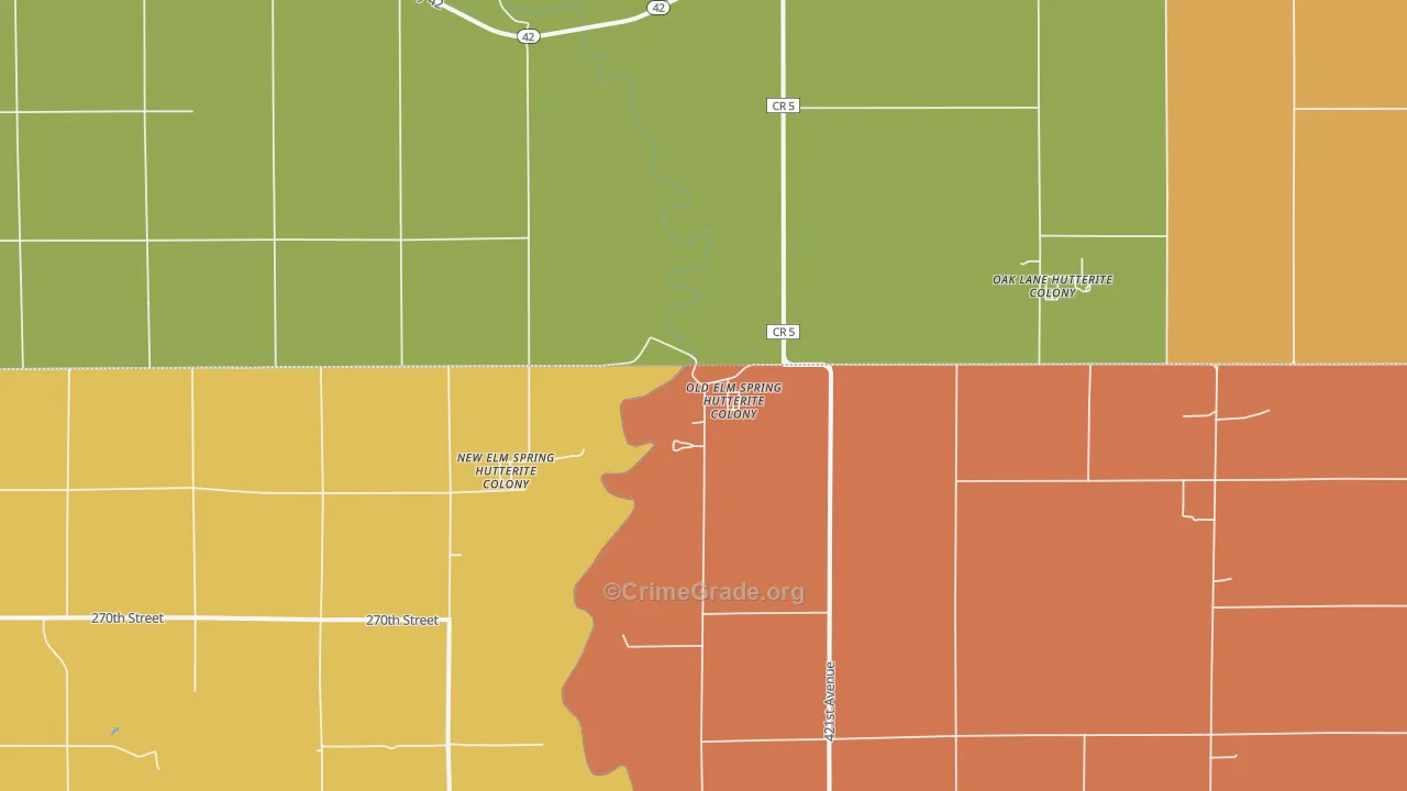 New Elm Springs Colony, SD Map of Robbery Rates