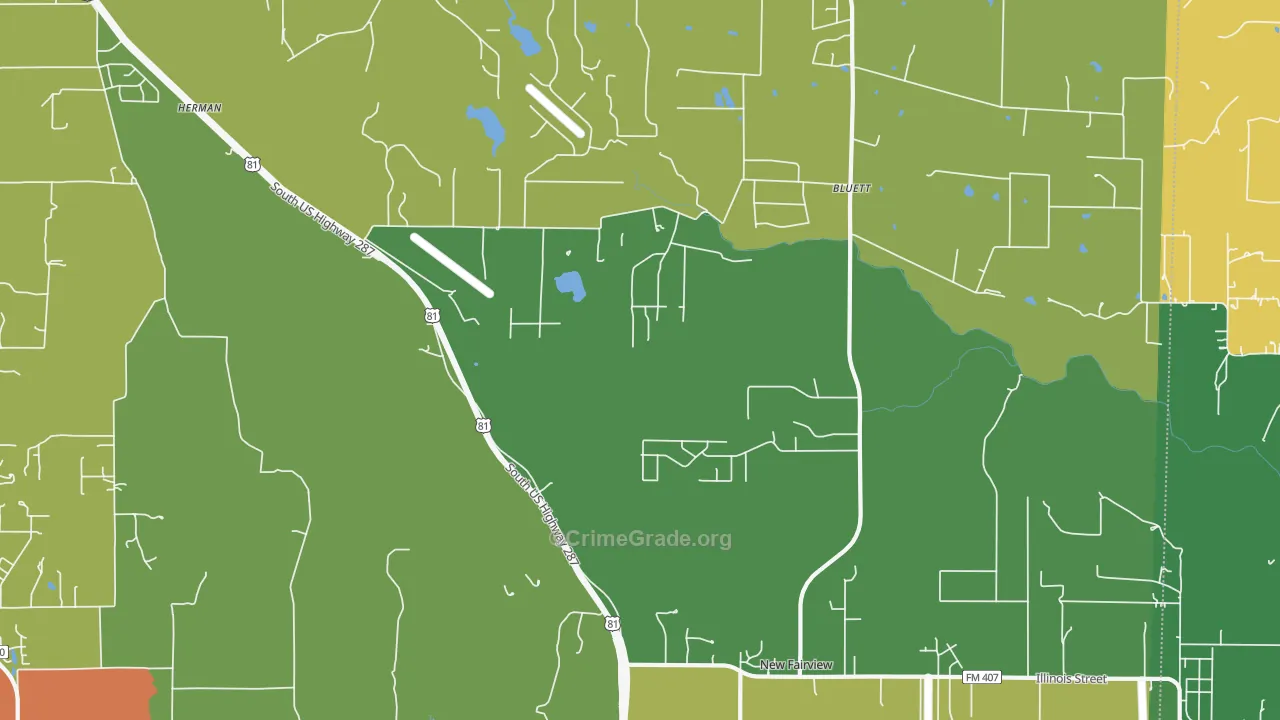 New Fairview, TX Map of Robbery Rates