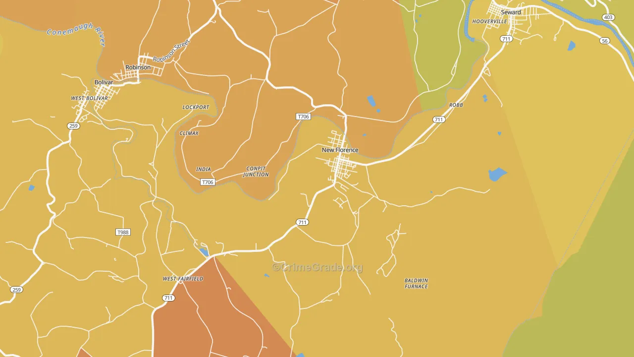 New Florence, PA Map of Robbery Rates