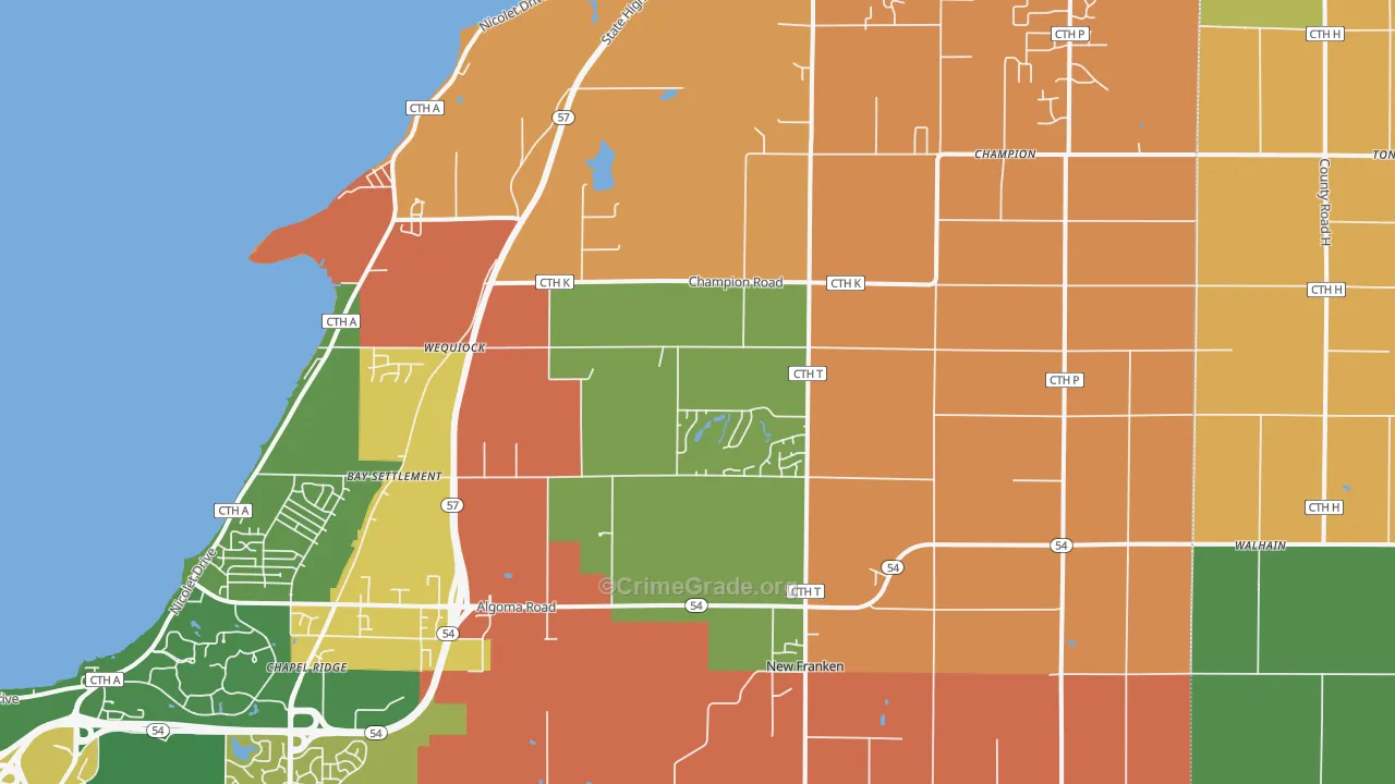 New Franken, WI Map of Robbery Rates