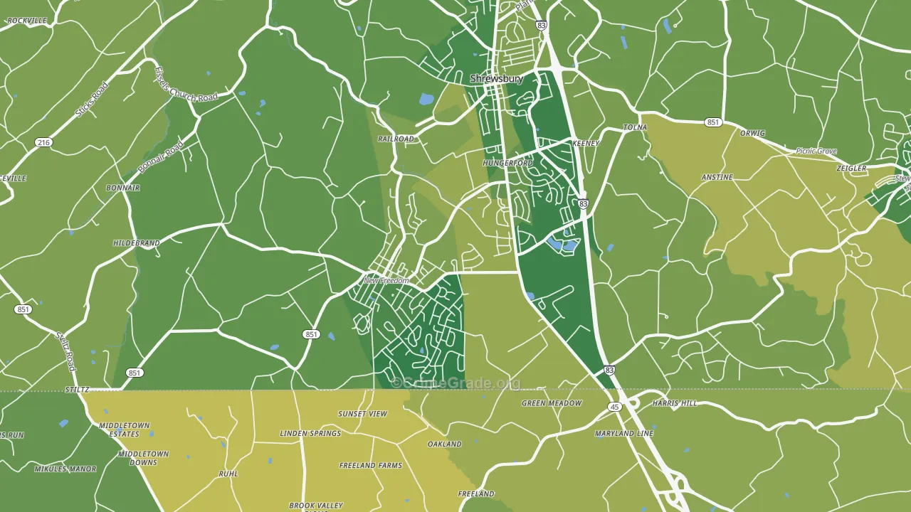 New Freedom, PA Map of Robbery Rates