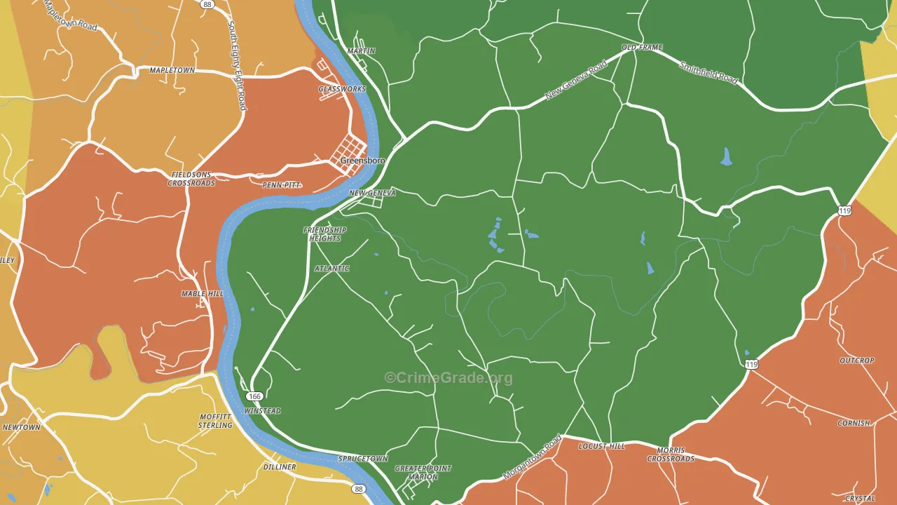 New Geneva, PA Map of Robbery Rates