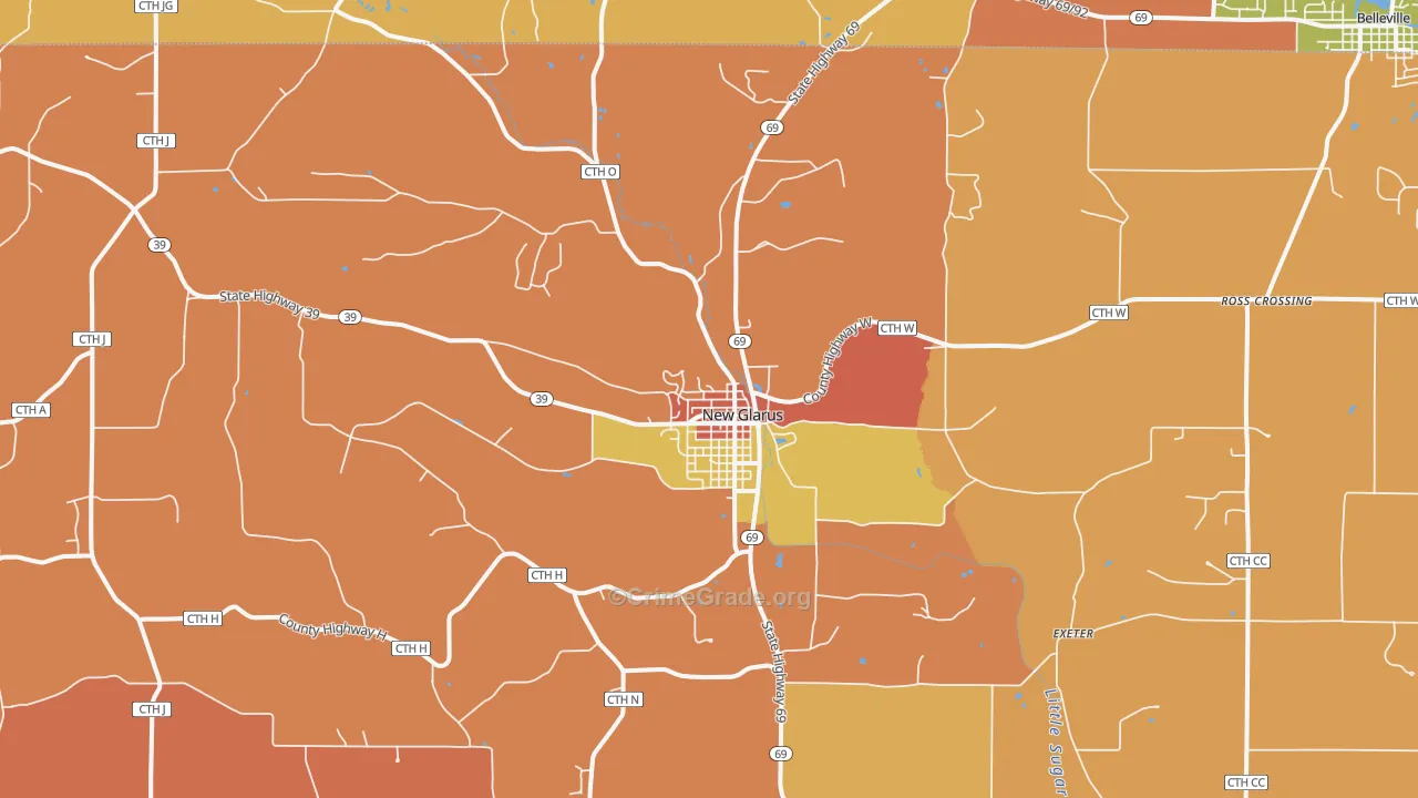 New Glarus, WI Map of Robbery Rates