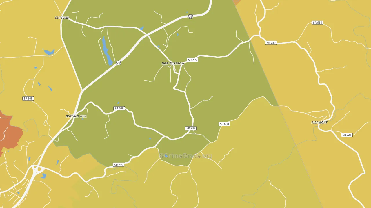 New Glasgow, VA Map of Robbery Rates