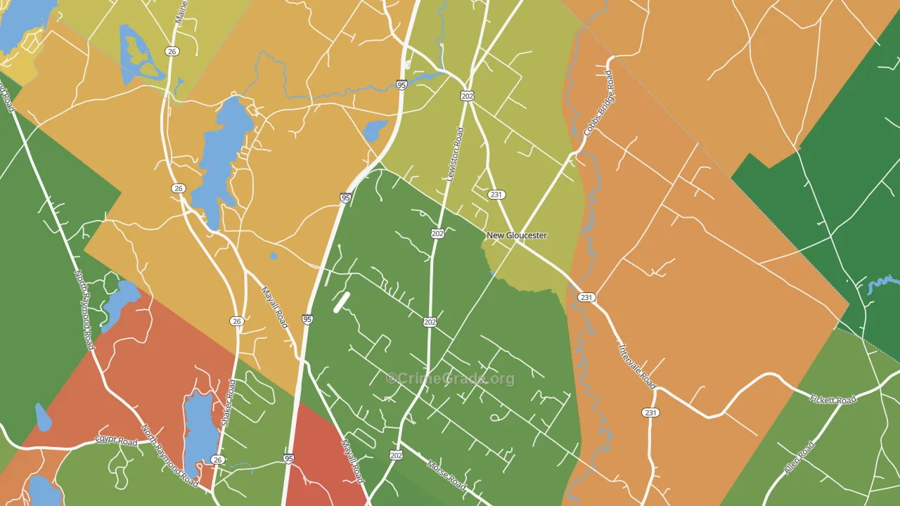 New Gloucester, ME Map of Robbery Rates