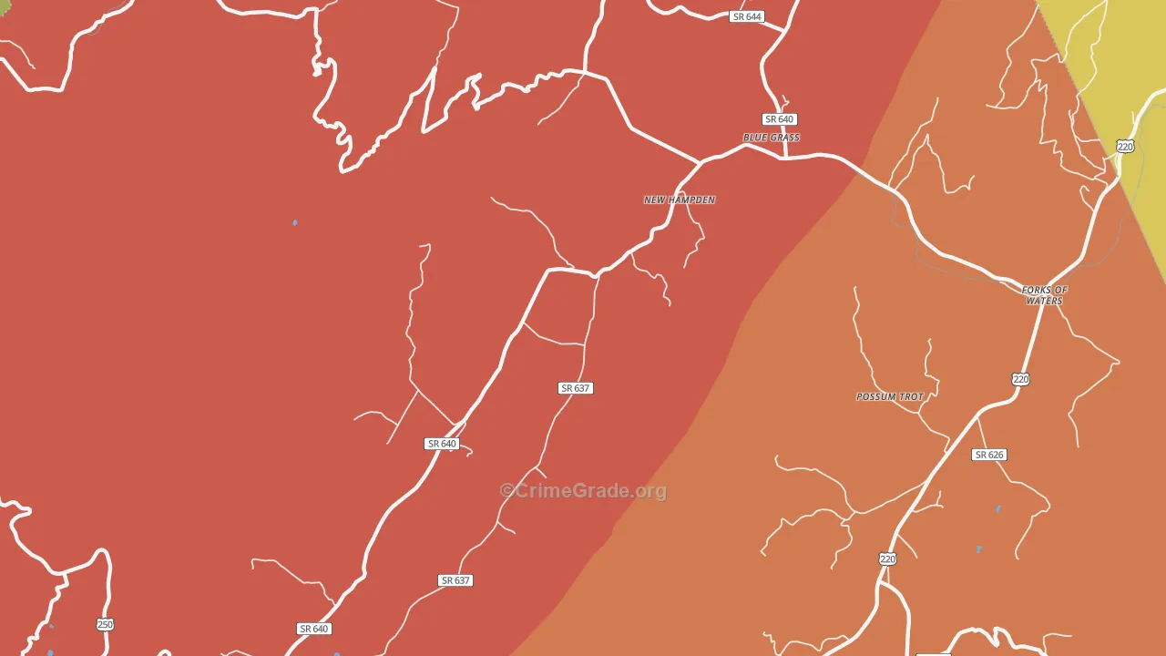 New Hampden, VA Map of Robbery Rates