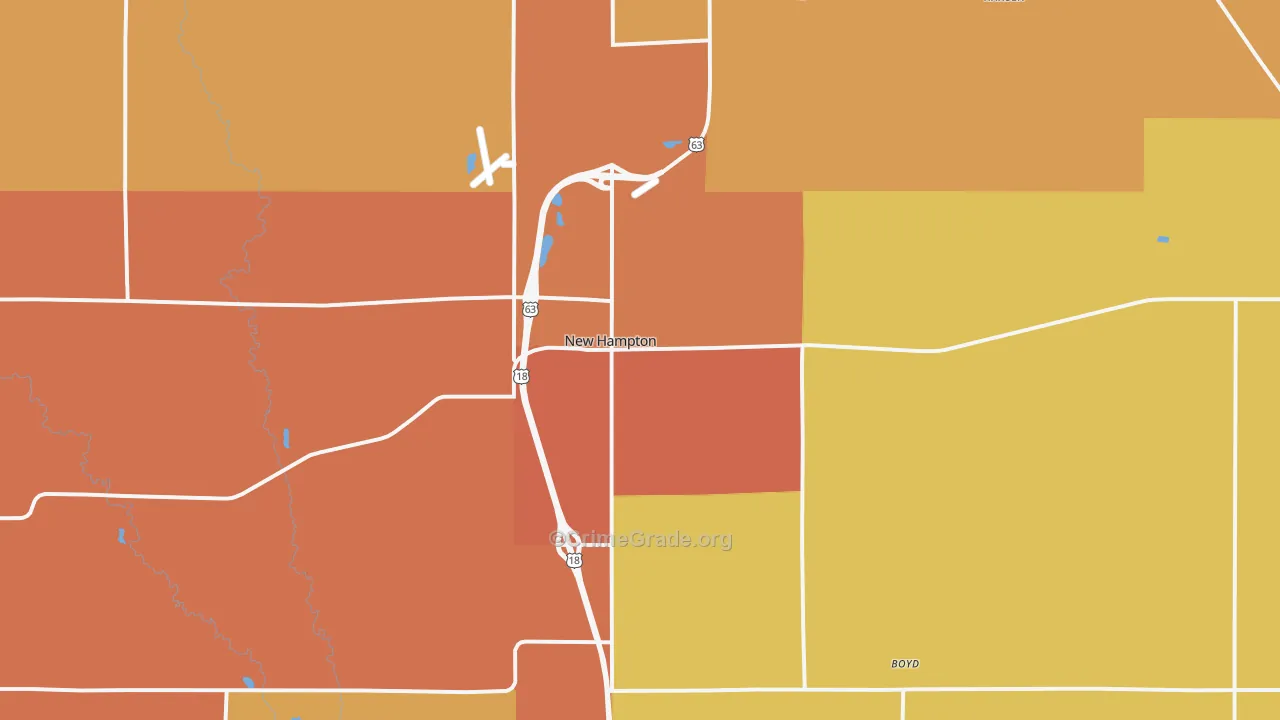 New Hampton, IA Map of Robbery Rates