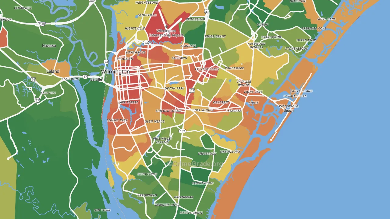 New Hanover County, NC Map of Robbery Rates