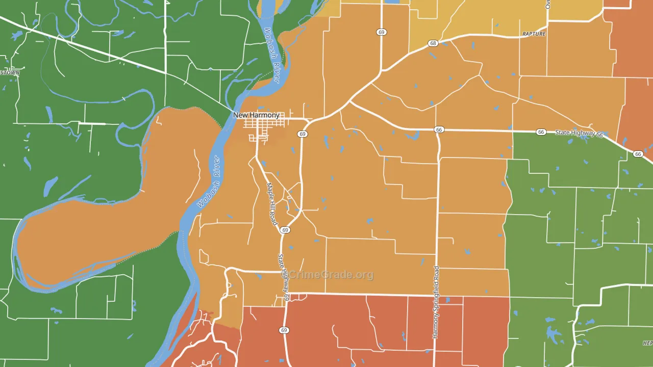 New Harmony, IN Map of Robbery Rates