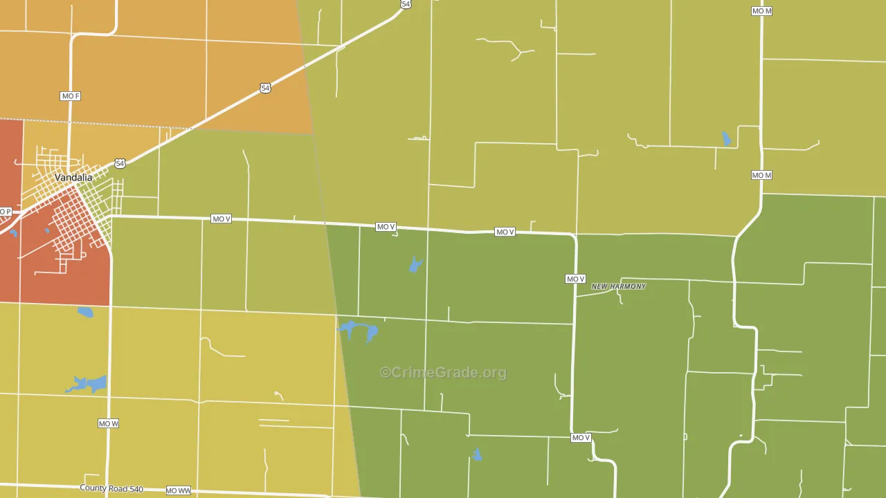 New Harmony, MO Map of Robbery Rates