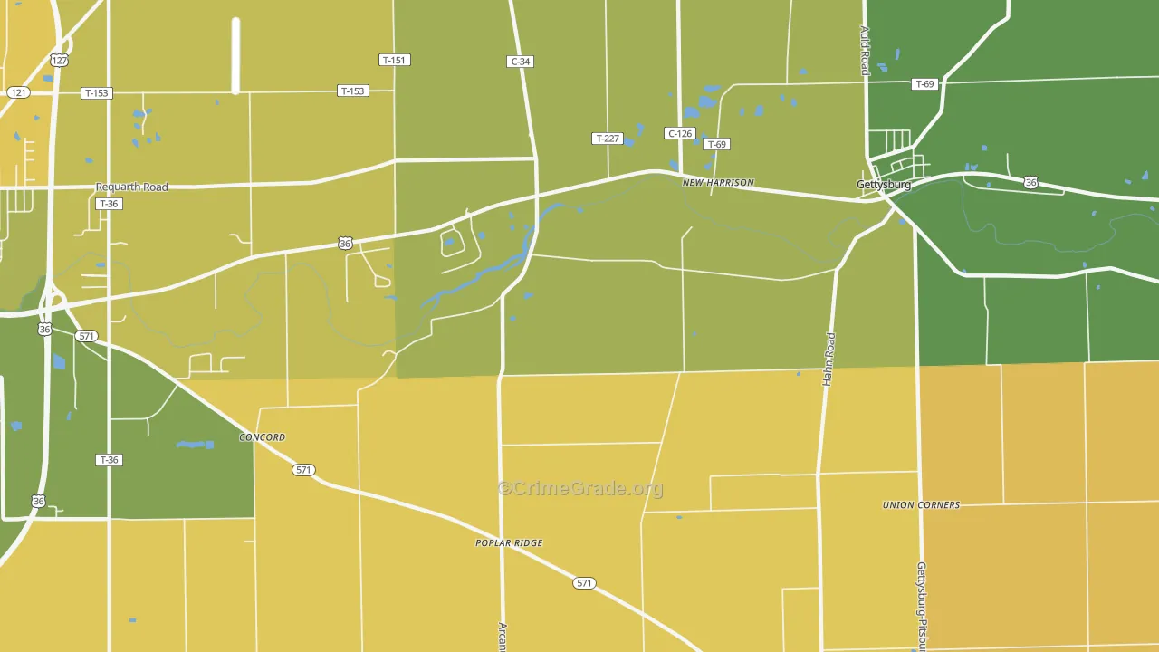 New Harrison, OH Map of Robbery Rates