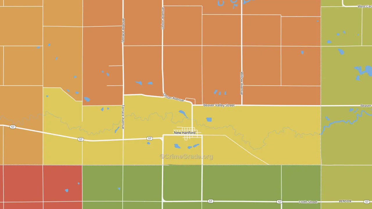 New Hartford, IA Map of Robbery Rates
