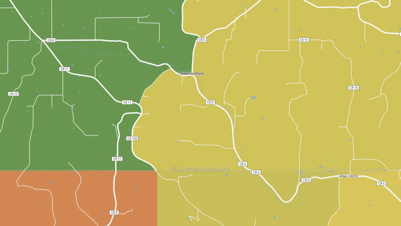 New Hartford, MN Map of Robbery Rates