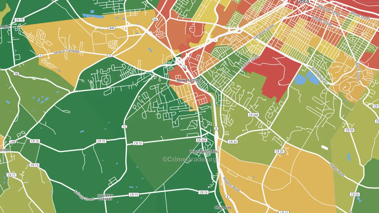 New Hartford, NY Map of Robbery Rates