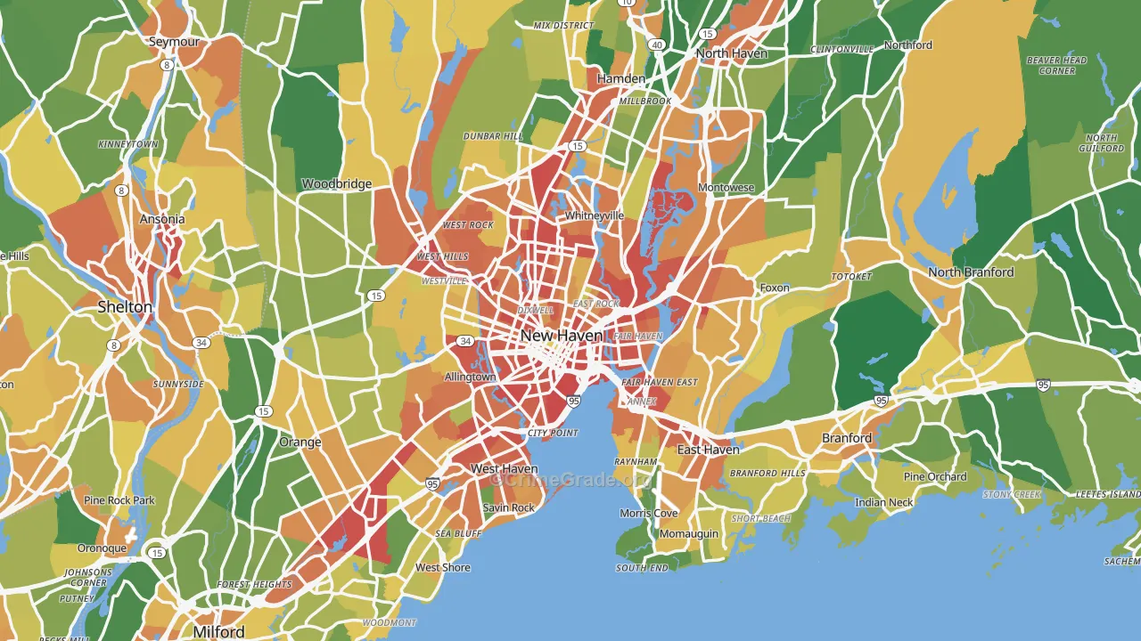 New Haven, CT Map of Robbery Rates