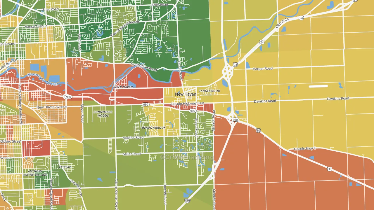 New Haven, IN Map of Robbery Rates