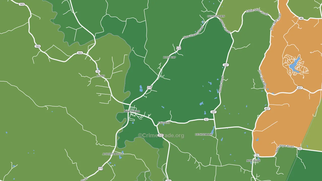 New Haven, KY Map of Robbery Rates