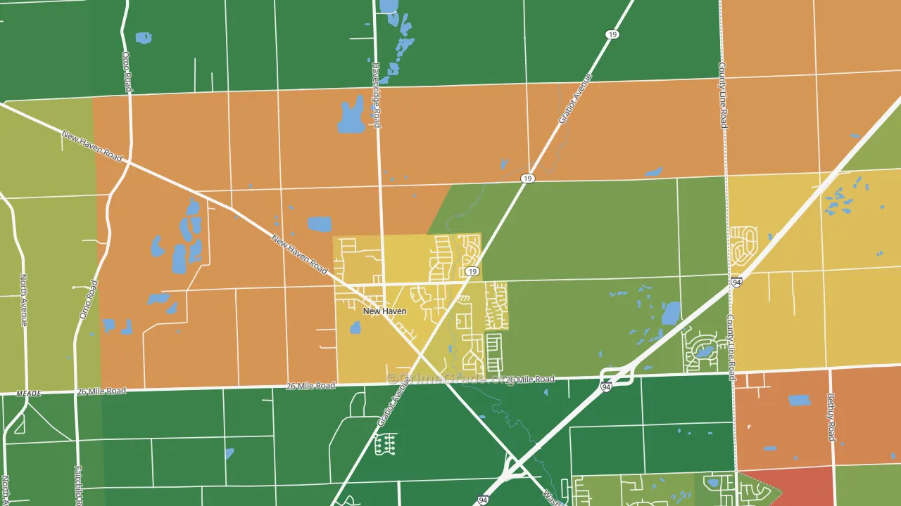 New Haven, MI Map of Robbery Rates
