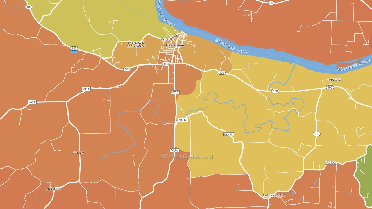 New Haven, MO Map of Robbery Rates