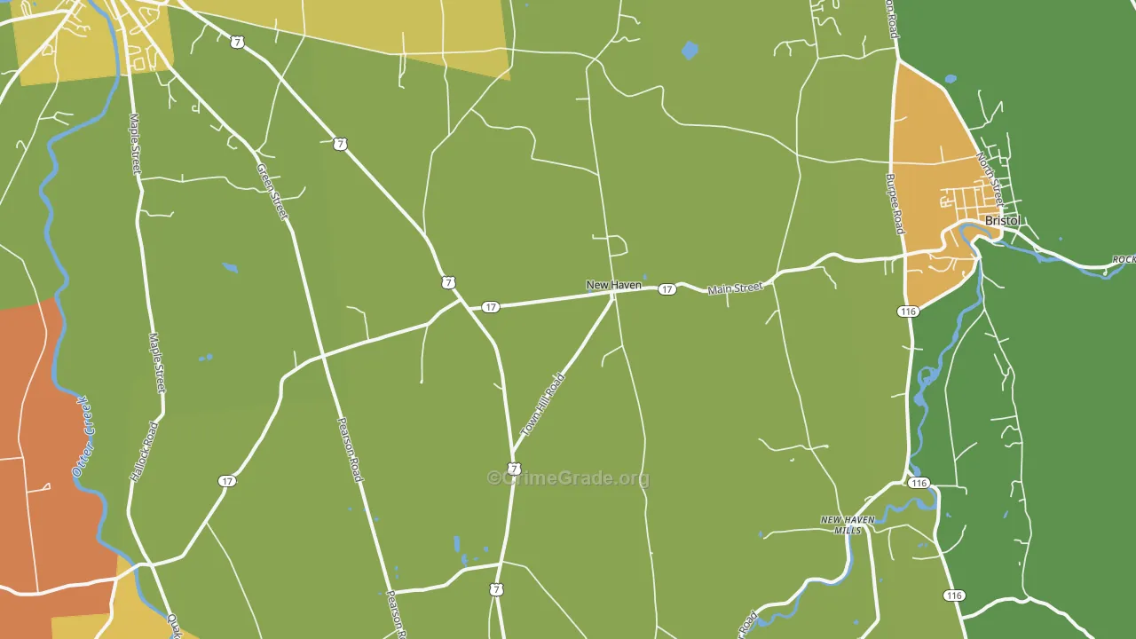 New Haven, VT Map of Robbery Rates