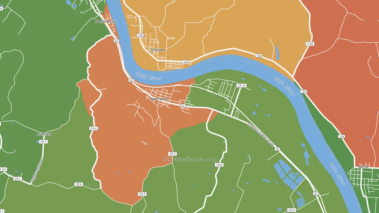 New Haven, WV Map of Robbery Rates