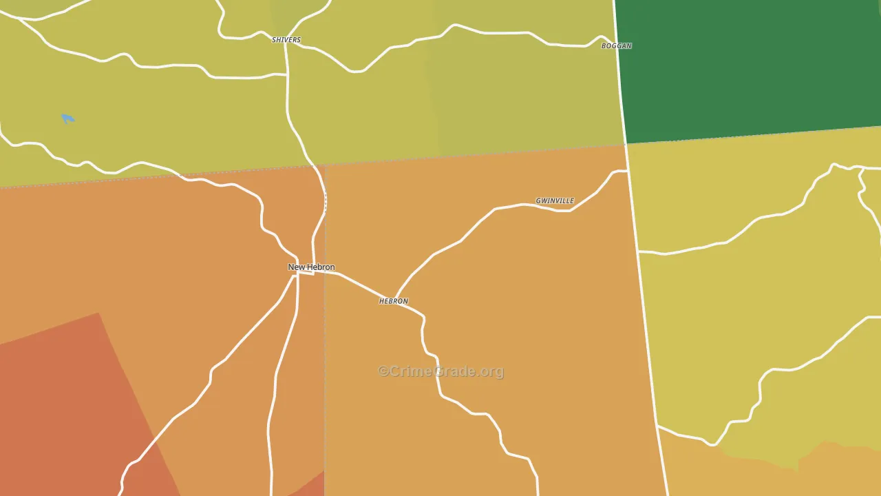 New Hebron, MS Map of Robbery Rates