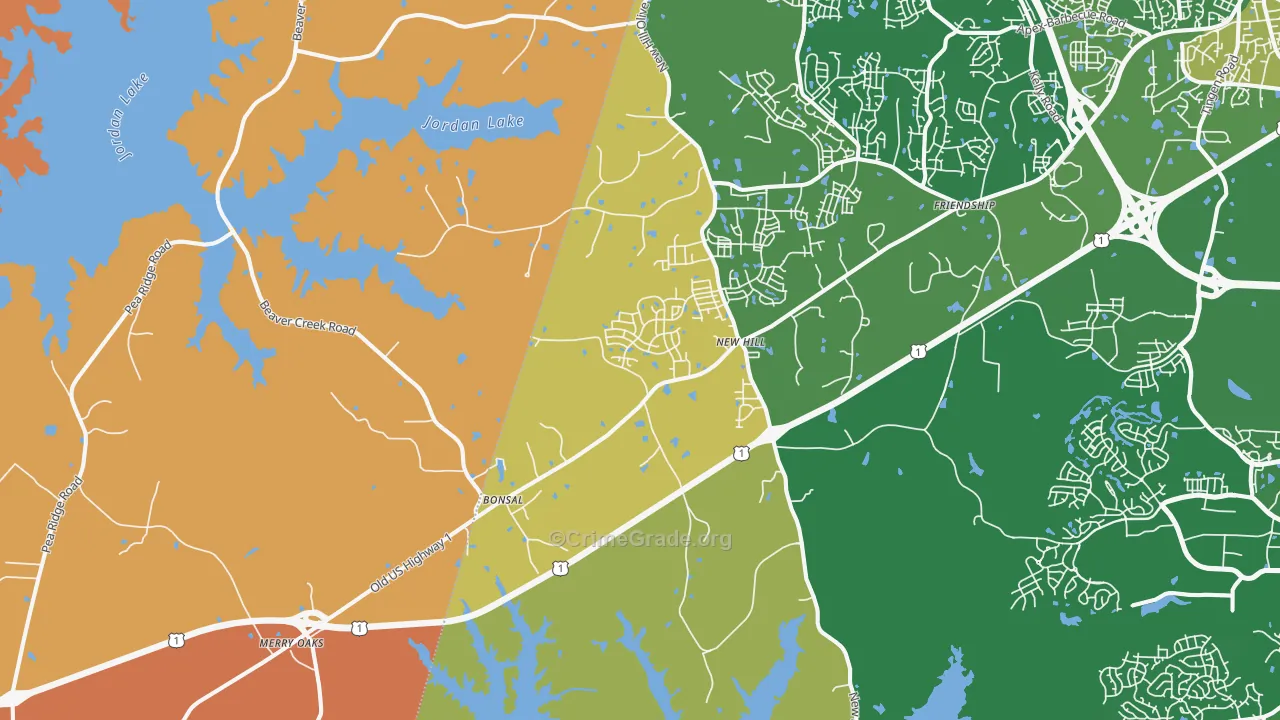 New Hill, NC Map of Robbery Rates