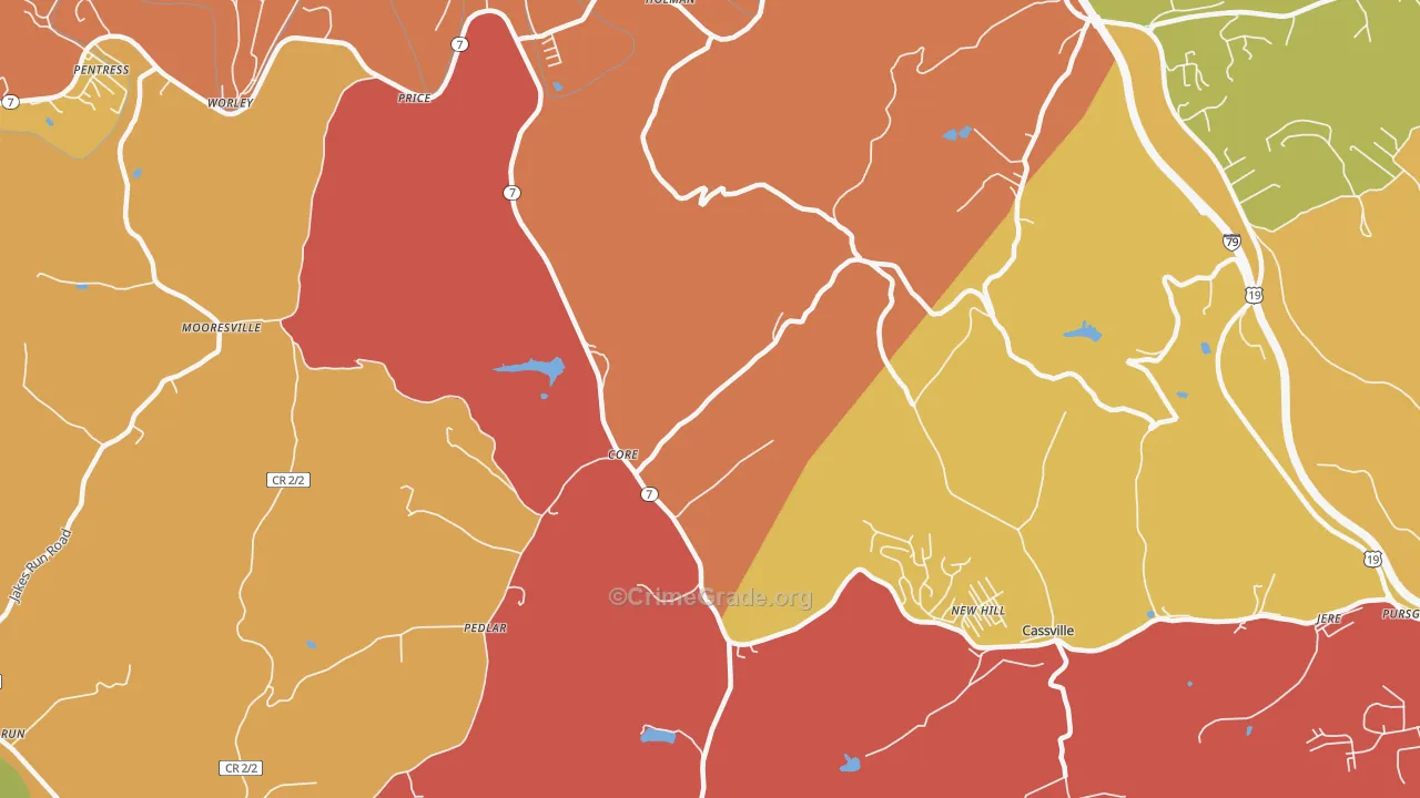 New Hill, WV Map of Robbery Rates