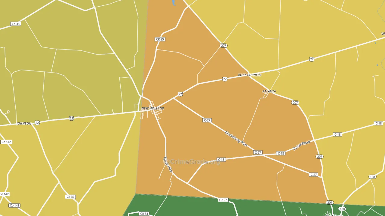 New Holland, OH Map of Robbery Rates