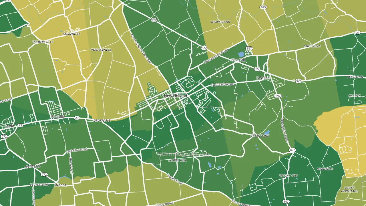 New Holland, PA Map of Robbery Rates