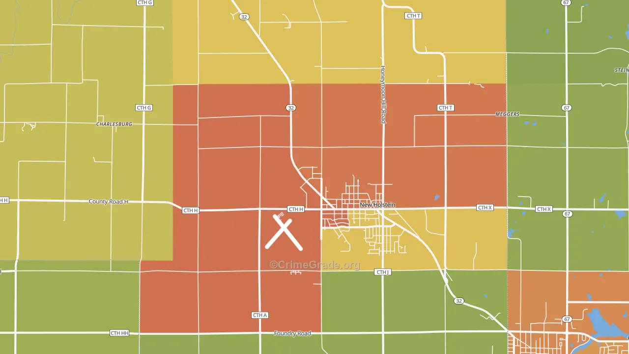New Holstein, WI Map of Robbery Rates