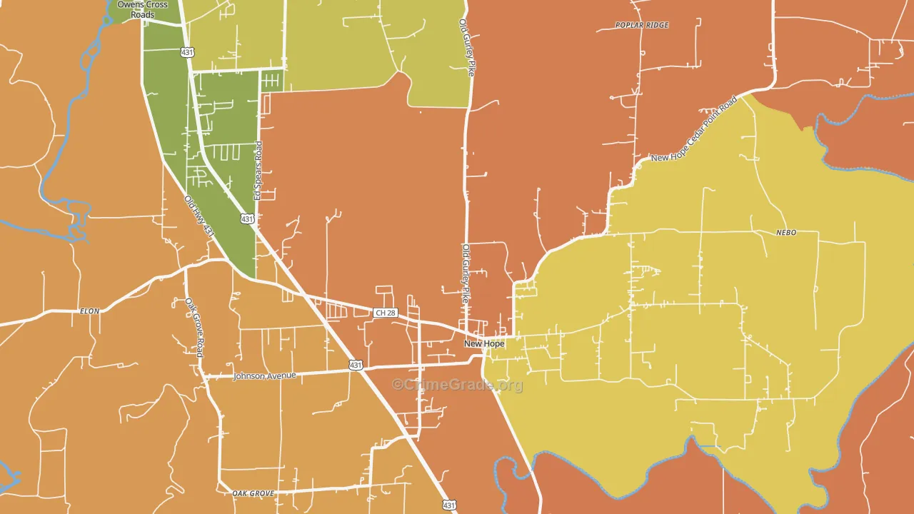 New Hope, AL Map of Robbery Rates