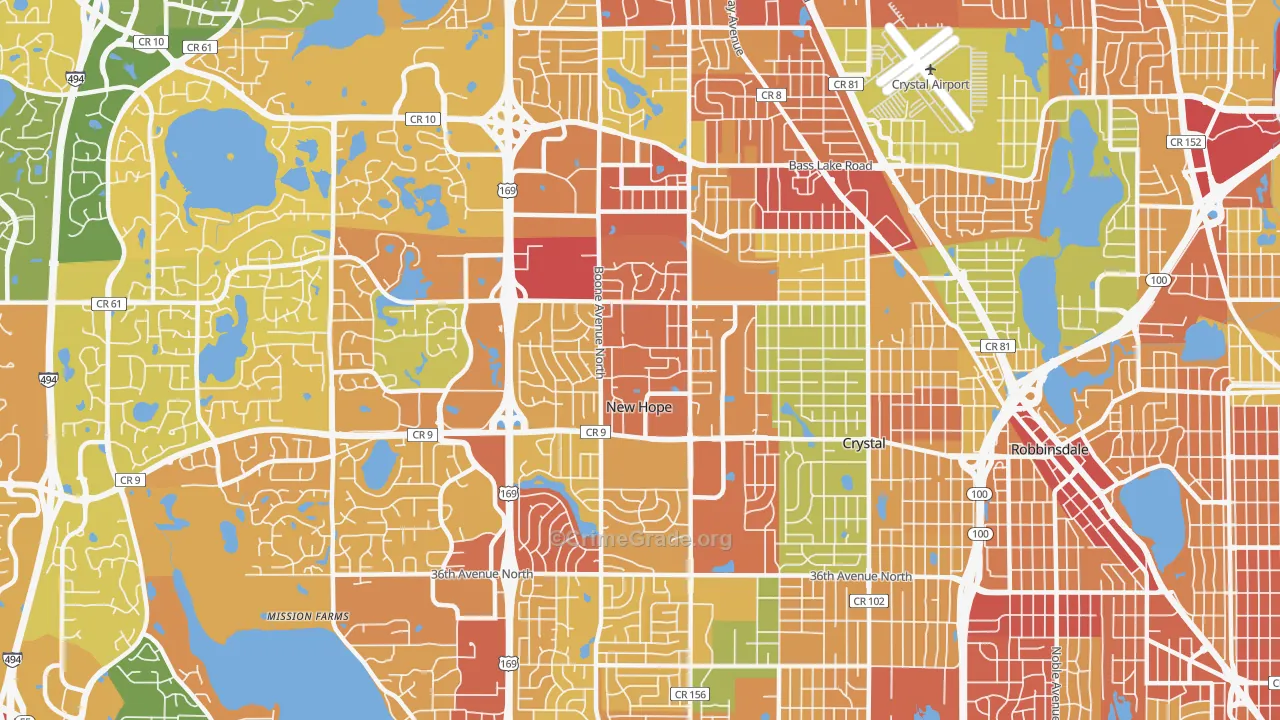 New Hope, MN Map of Robbery Rates