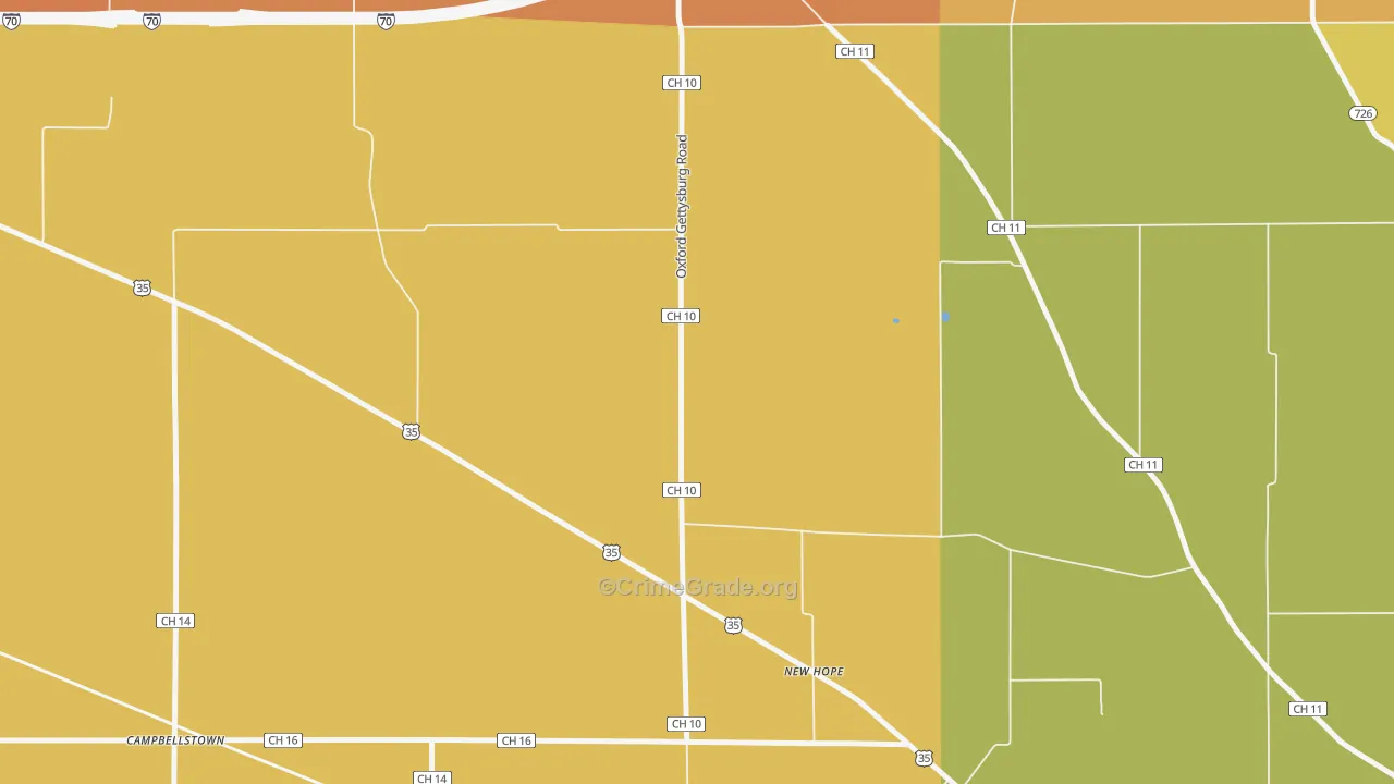 New Hope, OH Map of Robbery Rates