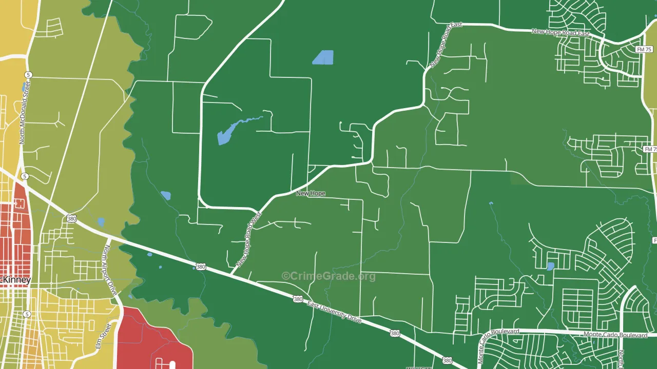 New Hope, TX Map of Robbery Rates