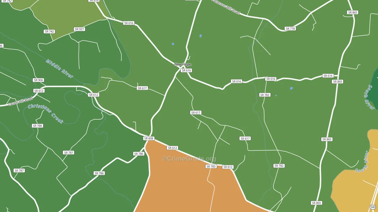 New Hope, VA Map of Robbery Rates