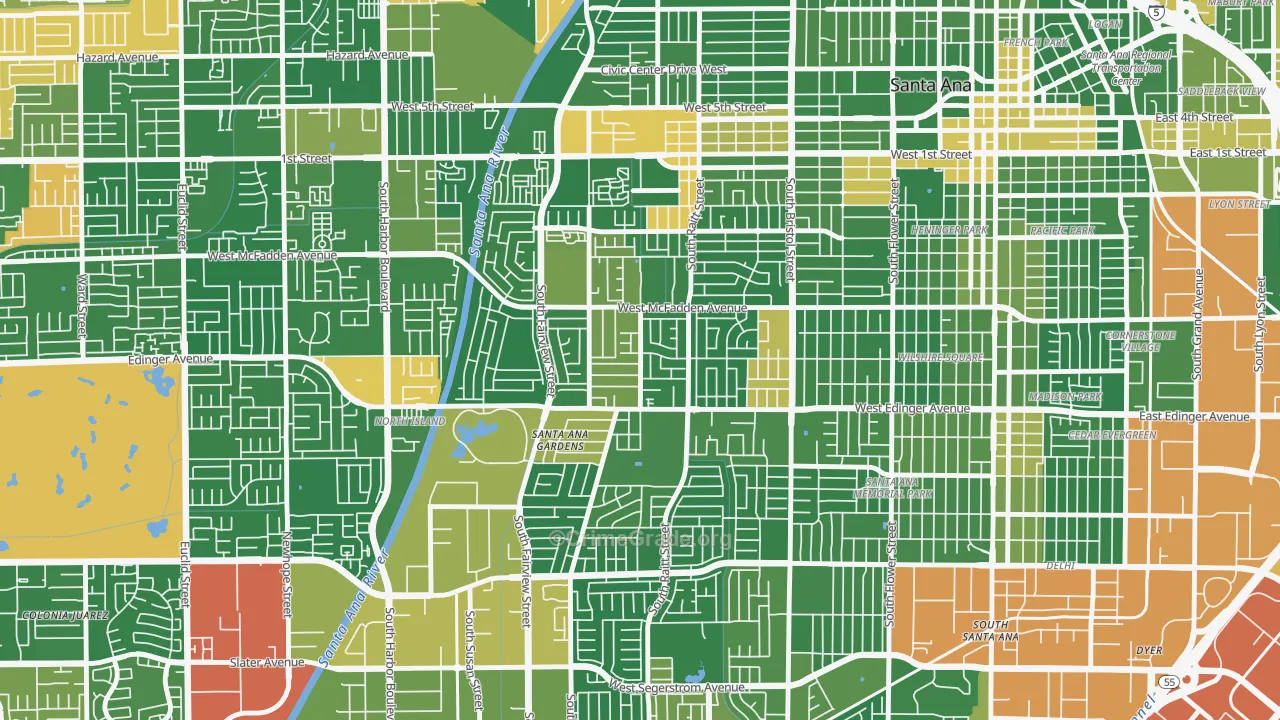 New Horizons, Santa Ana, CA Map of Robbery Rates