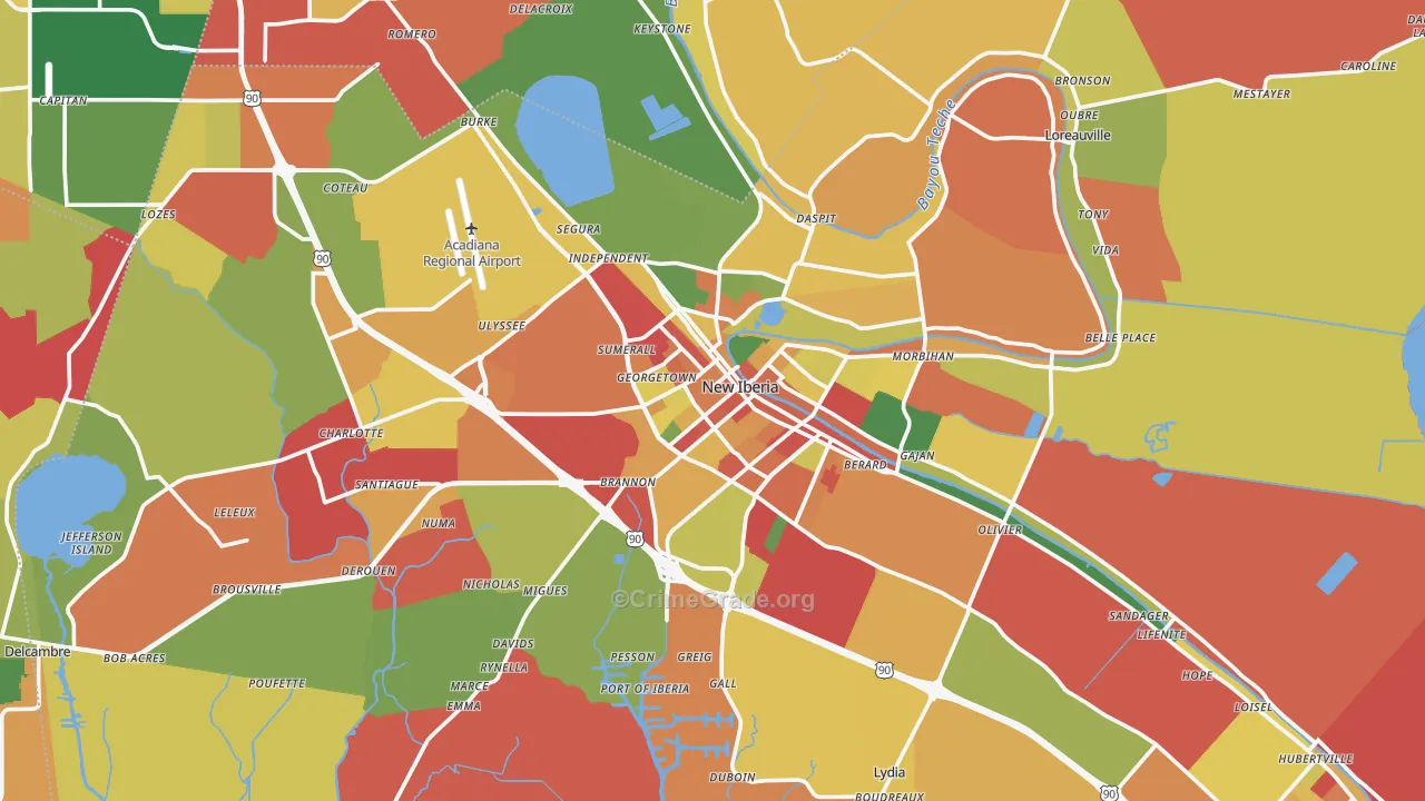 New Iberia, LA Map of Robbery Rates