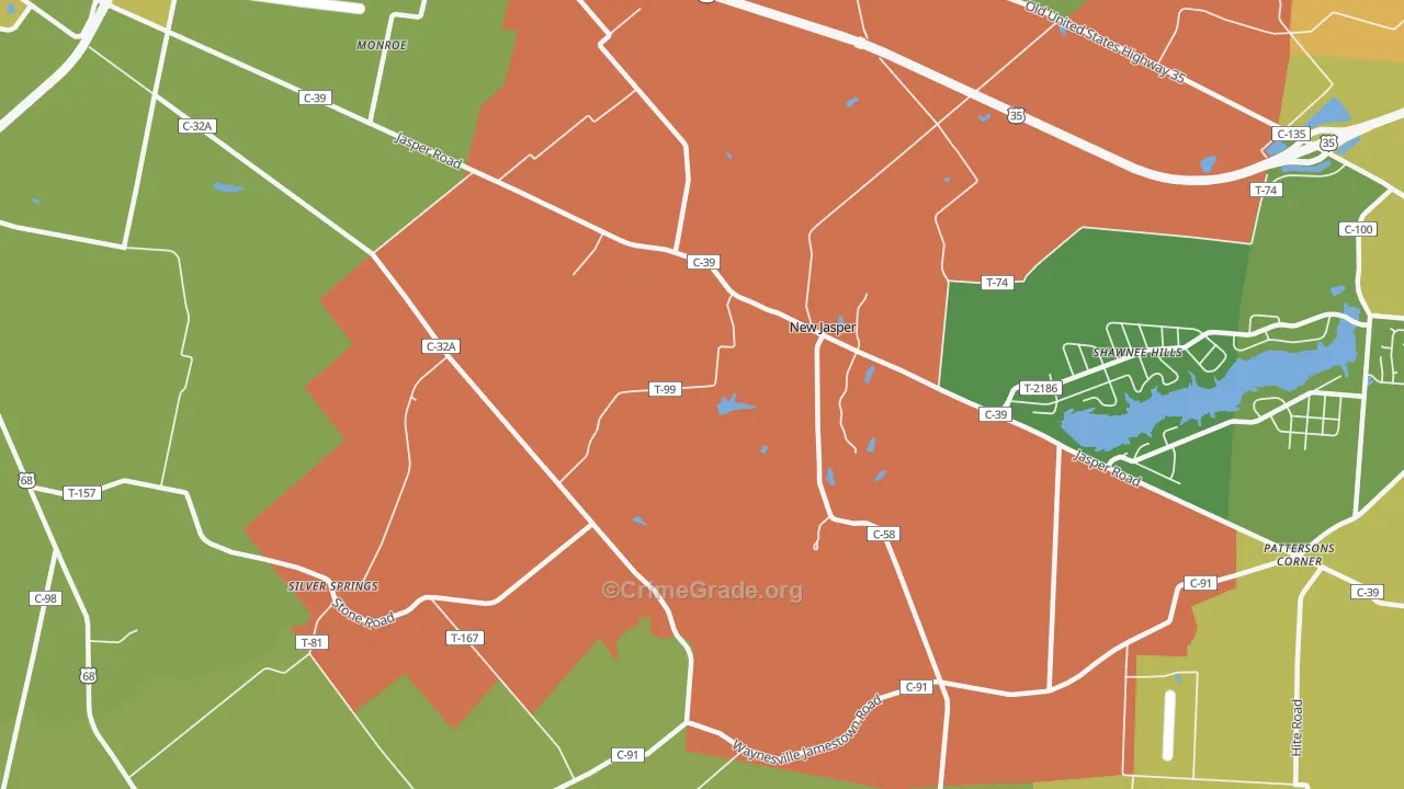 New Jasper, OH Map of Robbery Rates