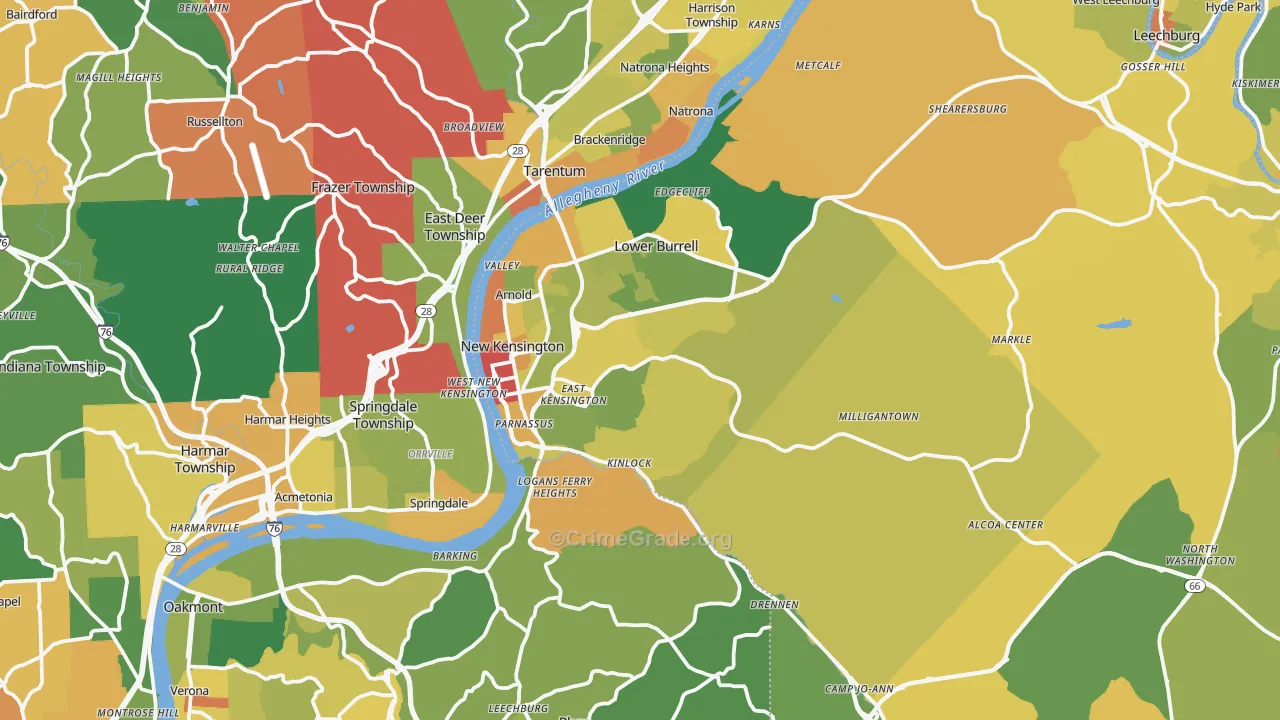 New Kensington, PA Map of Robbery Rates
