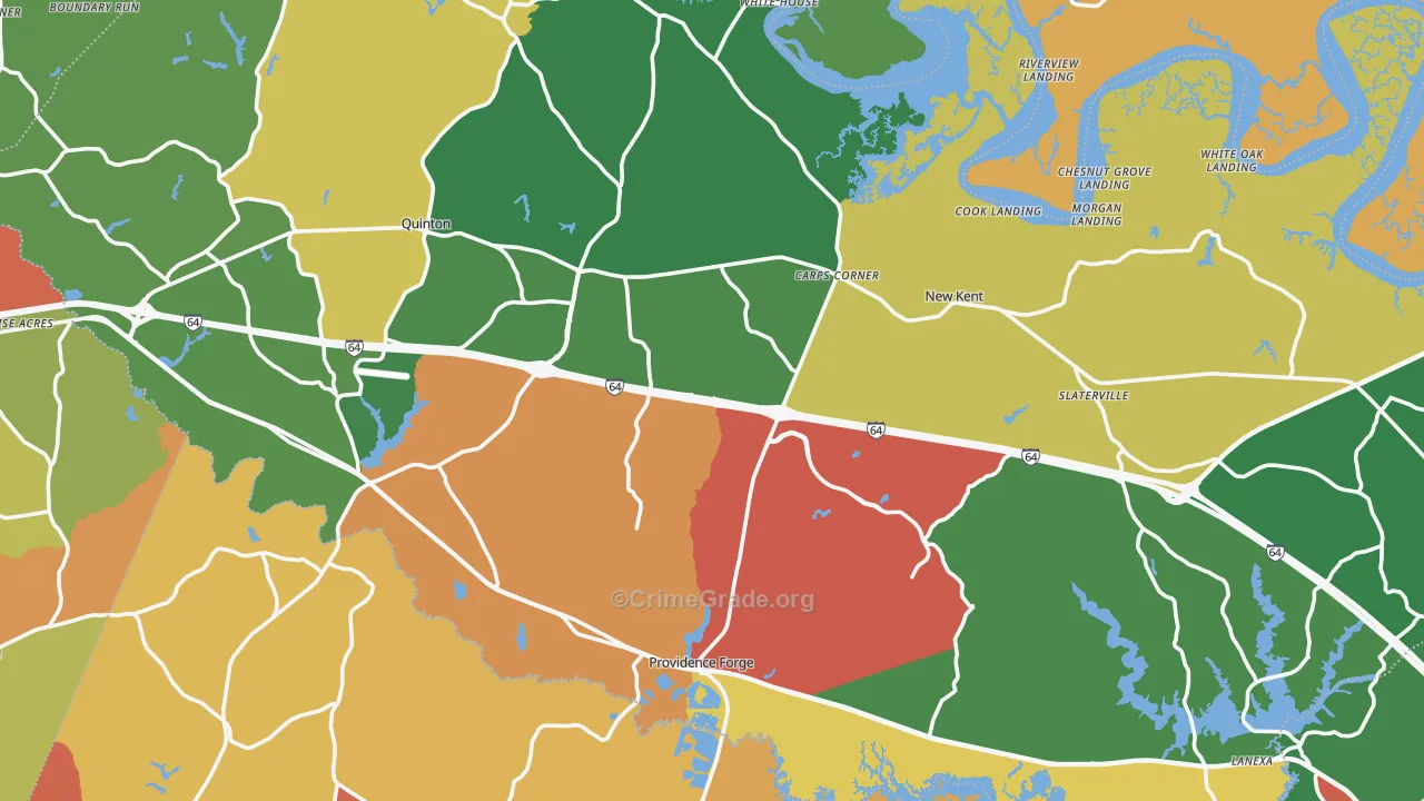 New Kent County, VA Map of Robbery Rates