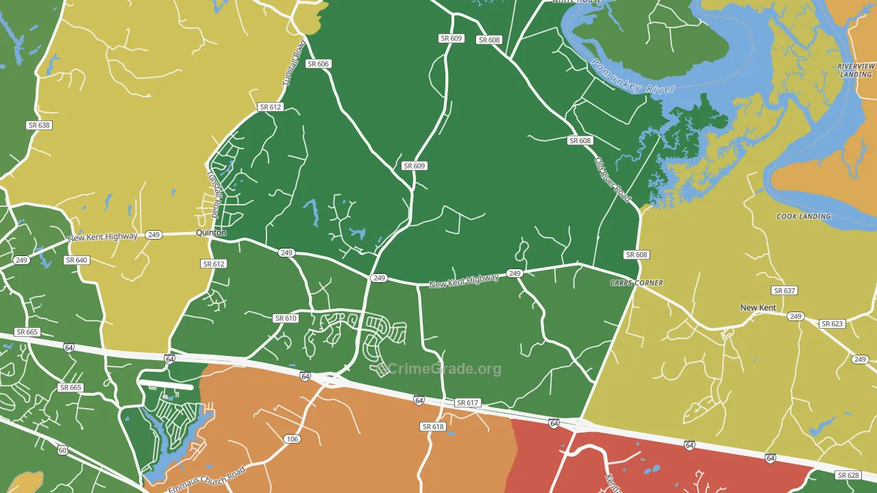 New Kent, VA Map of Robbery Rates
