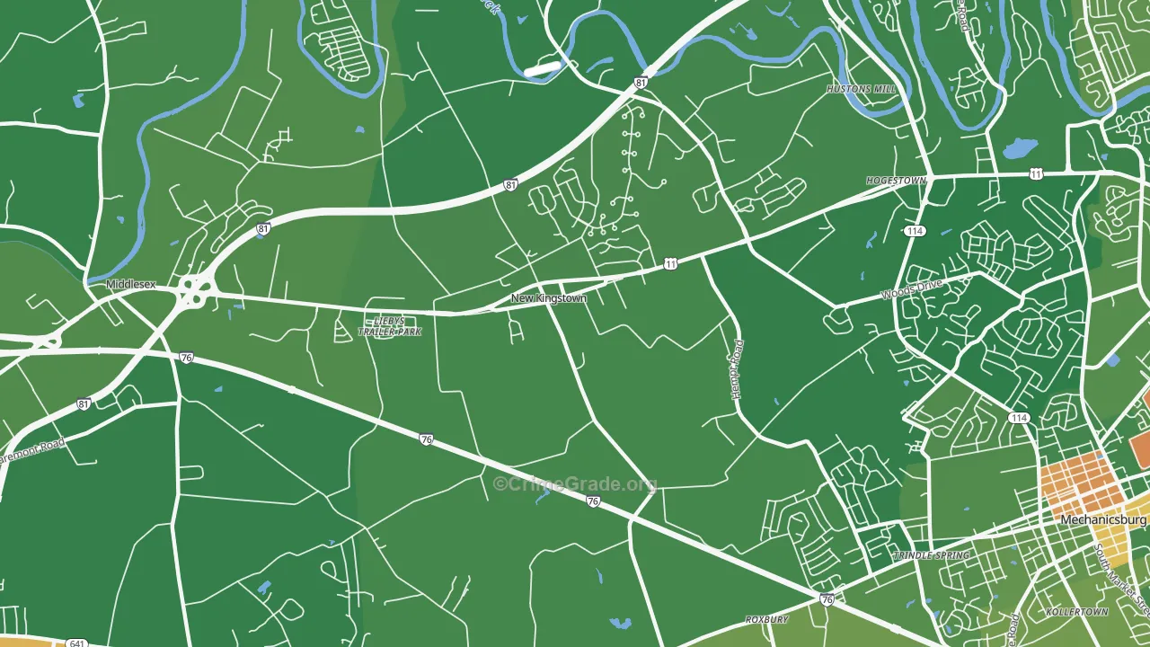 New Kingstown, PA Map of Robbery Rates