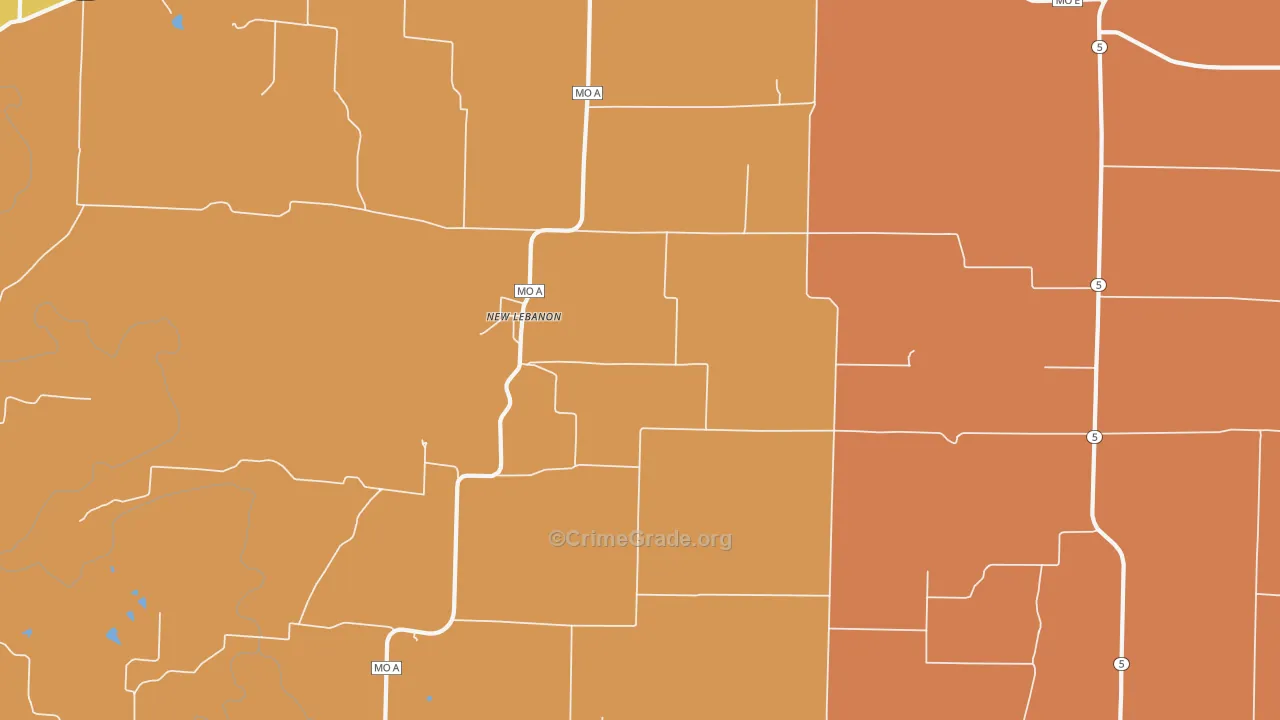 New Lebanon, MO Map of Robbery Rates
