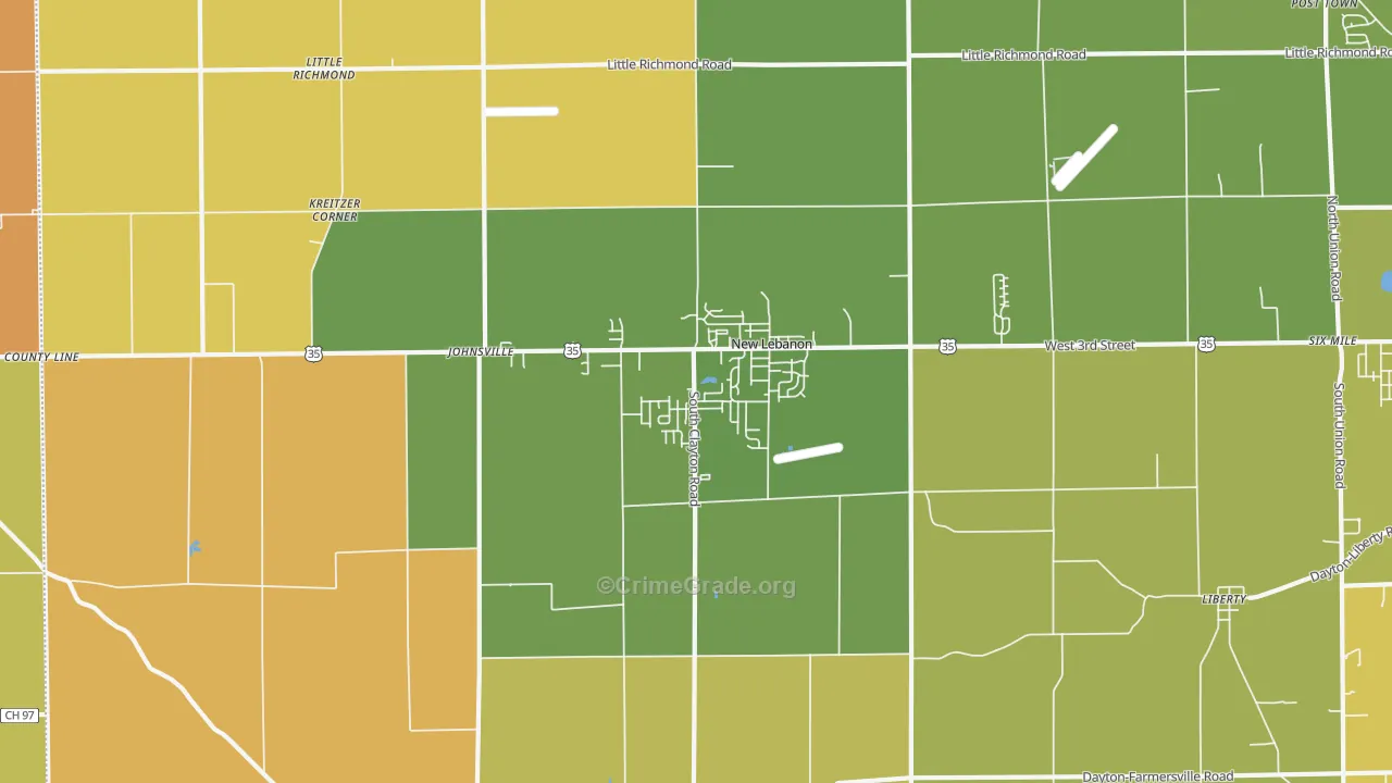 New Lebanon, OH Map of Robbery Rates