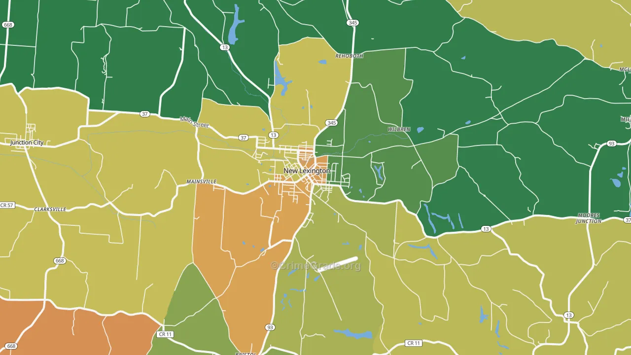 New Lexington, OH Map of Robbery Rates