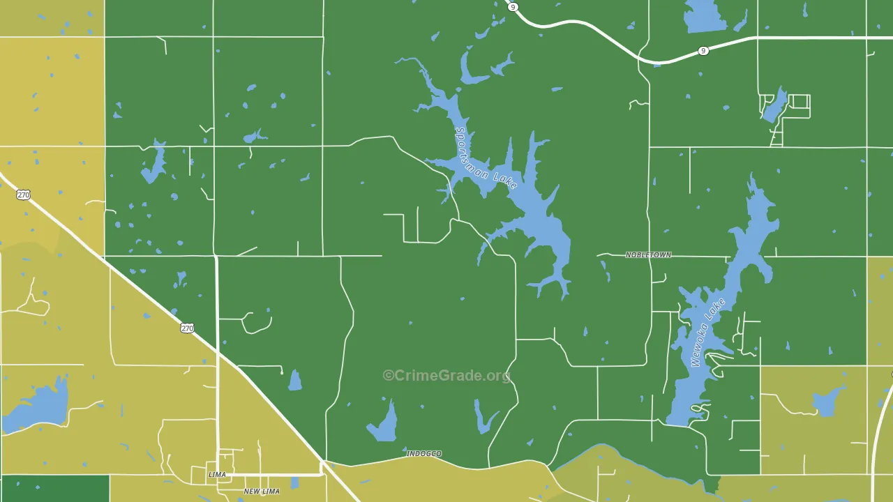 New Lima, OK Map of Robbery Rates
